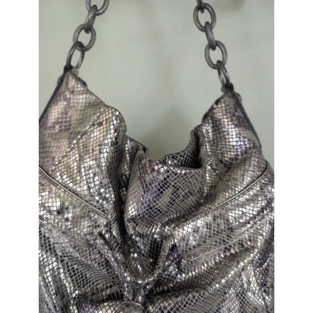 Coach Bag Kristin Metallic Python Hobo Silver Y2K Shoulder Snakeskin Chain Purse